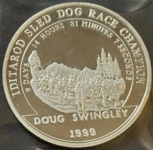 1999 1 Oz .999 Fine Silver Iditarod Dog Sled Race The State Seal Of Alaska Rd!! - Bild 1 von 2