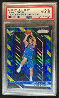 Prizm Luka Doncic RC Prizms Choice 2018-19 azul amarillo y verde #280 PSA 10 Foto 1 de 2