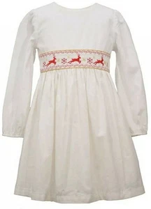 Bonnie Jean Little Girl's Smocked Reindeer Fit & Flare Dress-Size-6 or 6X - Picture 1 of 10
