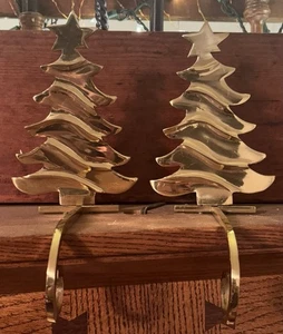 Vtg 2 Solid Brass Christmas Tree Stocking Holder Hanger Hook Heavy India - Picture 1 of 7