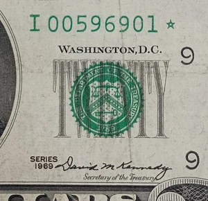 I00596901* $20 1969  I Star Note Twenty Dollar Bill - Picture 1 of 3