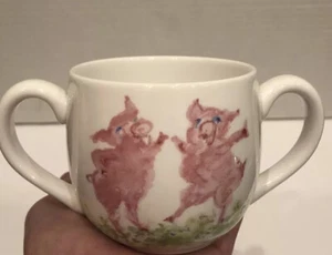 TIFFANY & CO. TANZENDE SCHWEINE FEINKNOCHEN PORZELLAN BABY 2 Griffe Becher VINTAGE EUC - Bild 1 von 12