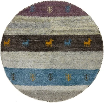 3X3 ft Multicolored Tribal Indo-Gabbeh Round Rug Modern Oriental Room Carpet - Image 1 of 4