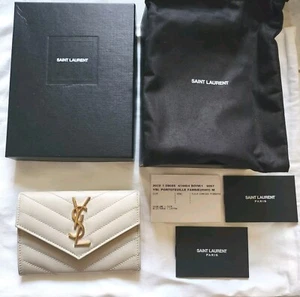 Authentic Ysl Saint Laurent Envelope Wallet Grain Flap Wallet - Picture 1 of 11