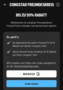 Congstar 10% Friends Freunde Code Rabatt ROMZI3 - Bild 1 von 1