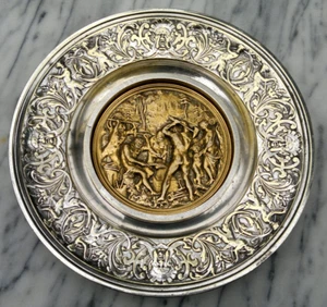 Antique Gilt & Silvered Bronze ~Venus & Cupid at Vulcan's Forge~ Wall Plaque 11" - Picture 1 of 15