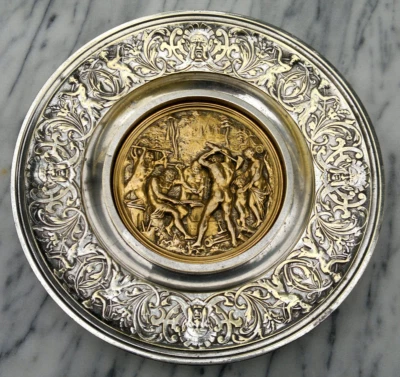 Antique Gilt & Silvered Bronze ~Venus & Cupid at Vulcan's Forge~ Wall Plaque 11" - Image 1 of 4