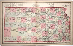 "KANSAS" Antique original state map 1886 - Picture 1 of 1
