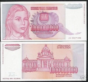 YUGOSLAVIA 1000000000 DINARS P-126 1993 REPLACEMENT ZA UNC 1 BILLION SERBIA NOTE - Picture 1 of 4