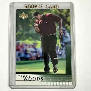 2001 Upper Deck Tiger Woods Rookie Card RC #1 PGA Tour domenica rossa spedizione veloce - Foto 1 di 10