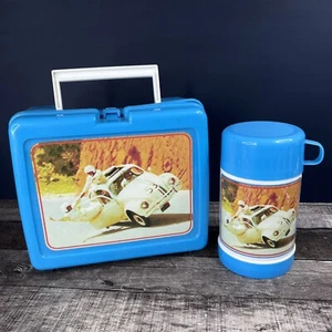 Vintage Herbie The Love Bug Volkswagen Blue Plastic Lunchbox w/ Thermos RARE - Picture 1 of 13