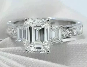 3 kt Smaragdschliff simulierter Diamant Verlobungsring 14 K Weißgold vergoldet Silber - Bild 1 von 3