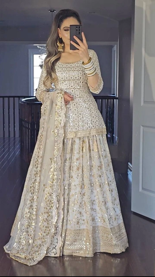 Vestido paquistaní diseñador Lehenga Choli indio fiesta ropa Lengha Salwar Kameez Foto 1 de 4