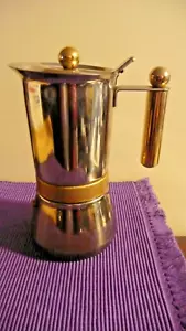 Vtg Vev Vigano Vespress 24k gold plate 6 cup espresso coffee pot 18/10 Stainless - Picture 1 of 15