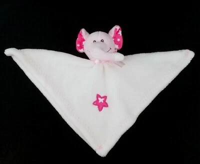 White & Pink Elephant Plush Security Baby Blanket Lovey Stars RN 118620 - Image 1 of 4
