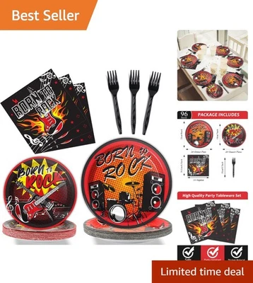 96 Pcs Rock Music Party Supplies Set for 24 - Vibrant Tableware and Decor - Image 1 of 4