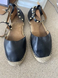 Maypol made in Spain Leather Espadrilles size 39/US 8.5 Ankle Wrap Pyramid Stud - Picture 1 of 11