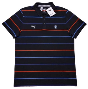PUMA BMW Motorsport Men's Polo Shirt Black Red Blue Striped XL (Large Fit) ~ New - Picture 1 of 12