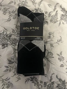 Gold Toe Mens Flat Knit Crew Socks 4 Pack Black & Grey Size 6-12.5 NWT! - Picture 1 of 3