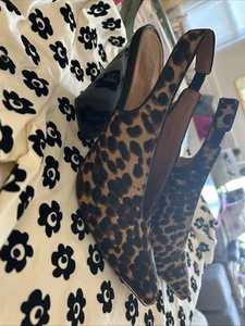 Tory Burch Animal Print Pony hair Wedge Heel Pointy Toe Sling back 10 $375 Bloom - Picture 1 of 6