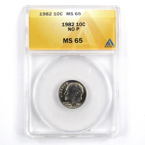 1982 No P Strong Strike Roosevelt Dime MS 65 ANACS SKU:CPC2406 Cover