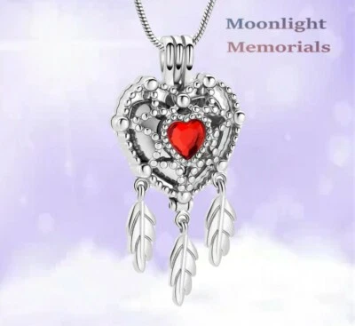 New Dream Catcher Locket Feather Cremation Urn Keepsake Ashes Memorial Necklace - Image 1 of 3