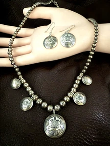 Juego de Pendientes Collar Mesa Plata Esterlina Tortuga Navajo Mimbres Cúpula Cuentas - Imagen 1 de 11