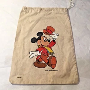 Vtg MCM Walt Disney Mickey Mouse Red Top Hat Cloth Drawstring Book Bag Knapsack - Picture 1 of 5