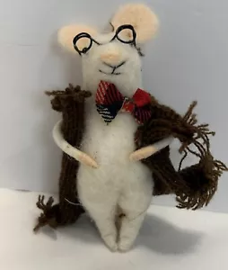 Handcrafted Wool Felt Mouse with Glasses Ornament Figure - Picture 1 of 3
