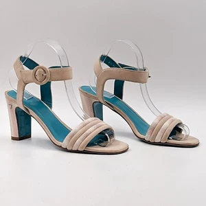 Valentina Rangoni Women Buckle Beige Suede Heel Narrow Sandals sz 8.5US EUR 38.5 - Picture 1 of 10