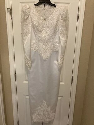 Vintage Bridal Originals Long Sleeve Embroidered Ivory Wedding Dress VTG - Image 1 of 4