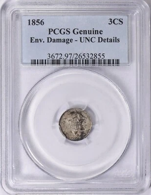 1856 Silver Three Cent Piece 3c PCGS UNC Details - Image 1 of 3