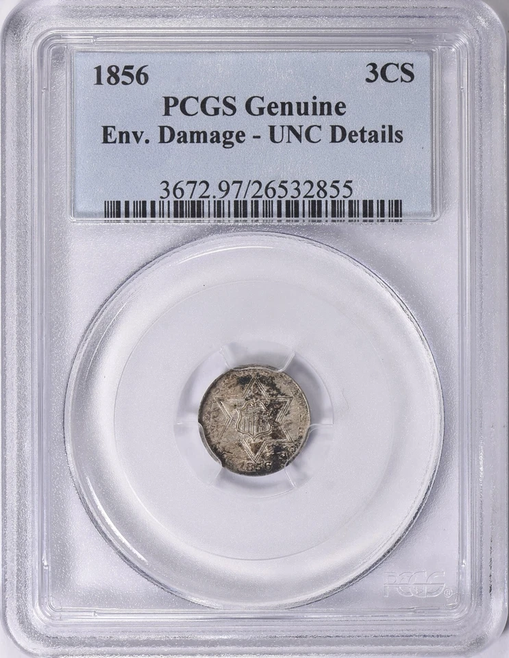 1856 Silver Three Cent Piece 3c PCGS UNC Details - Image 1 of 3