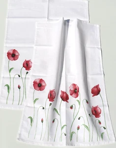 2X Dish Towels Poppy Flower Kracht Kitchen Towels Half Linen Poppy Meadow - Picture 1 of 5