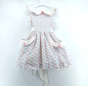 Vintage 4T? Handmade Cottagecore Pinafore Dress Pockets Lace Rosette Petticoat - Picture 1 of 20
