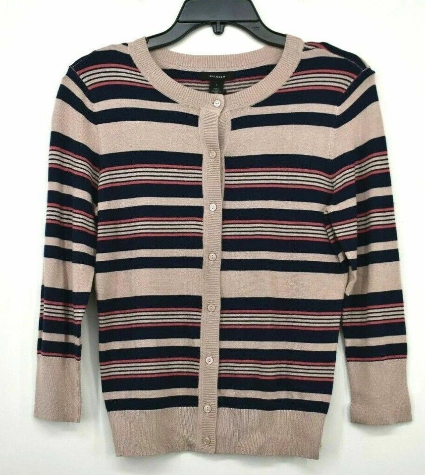 Halogen Plus Size 2x Striped Button Front Cardigan Sweater