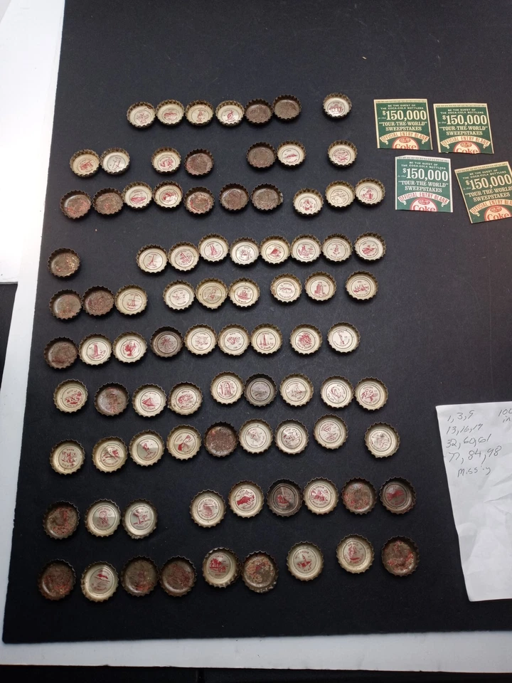 Lote coleccionable de tapas de botellas de refresco Coca Cola Tour The World 1962 vintage  Foto 1 de 4