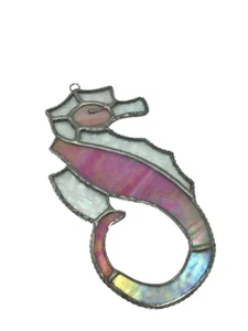 Seahorse Stained Glass Suncatcher Sun Catcher Pink Iridescent - Picture 1 of 8
