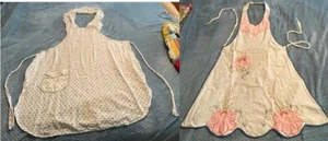 2 Old Handmade Aprons One Embroidered - Picture 1 of 10