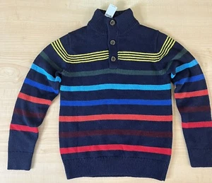 Gap Kids Navy Sweater Striped Unisex Size L Sherpa Lined Collar Pullover Buttons - Picture 1 of 15