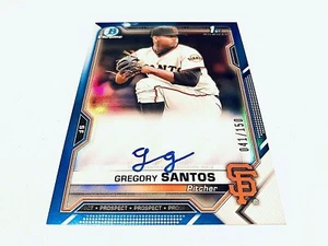 Gregory Santos 2021 Bowman Chrome 1st Bowman Blue Refractor RC Autograph #/150 - Bild 1 von 2