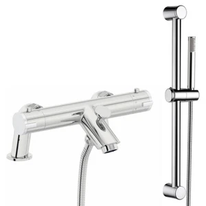 Thermostatic Bath Shower Mixer Tap Round Modern Chrome With ABS Shower Rail Kit - Picture 1 of 10