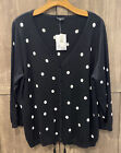NWT Talbots XL Cardigan Sweater Silk Blend Black White Polka Dot Button V Neck