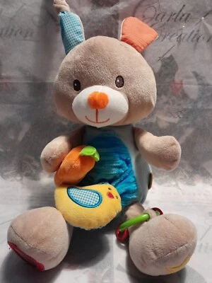 A1/Doudou D'éveil Lapin Activités Oiseaux Vibreur Touché Sensoriel Miroir 40 cm - Photo 1/4