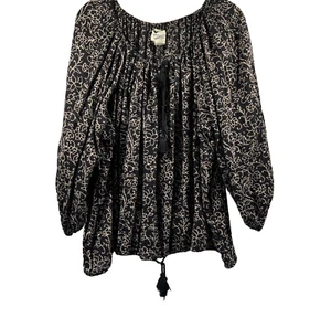 Denim & Supply Ralph Lauren Women's Boho Top Blouse XL Black Bohemian Tassels - Picture 1 of 11