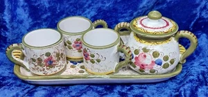 DERUTA HANDBEMALT TEE EXPRESSO SET TABLETT 3 TASSEN ZUCKERDOSE ITALIEN KERAMIK - Bild 1 von 12