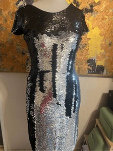 Interactive Renn Sequined Black/Silver Bodycon Cocktail Dress Size XL - Picture 1 of 8