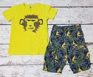 MINI BODEN 10 - 12 Yellow Monkey Tee & Blue Tropical Jungle Print Shorts EUC - Picture 1 of 5