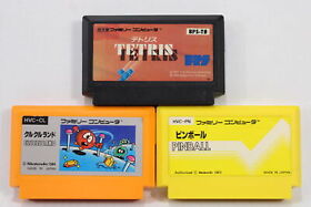 Lot of 3 Tetris Clu Clu Land Pinball FC Famicom Japan Import US Seller F803L
