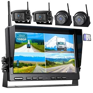  HD 10" Wireless Backup Camera System, 1080P 10-inch Quad Split 10" 4-Cam Black - Picture 1 of 8